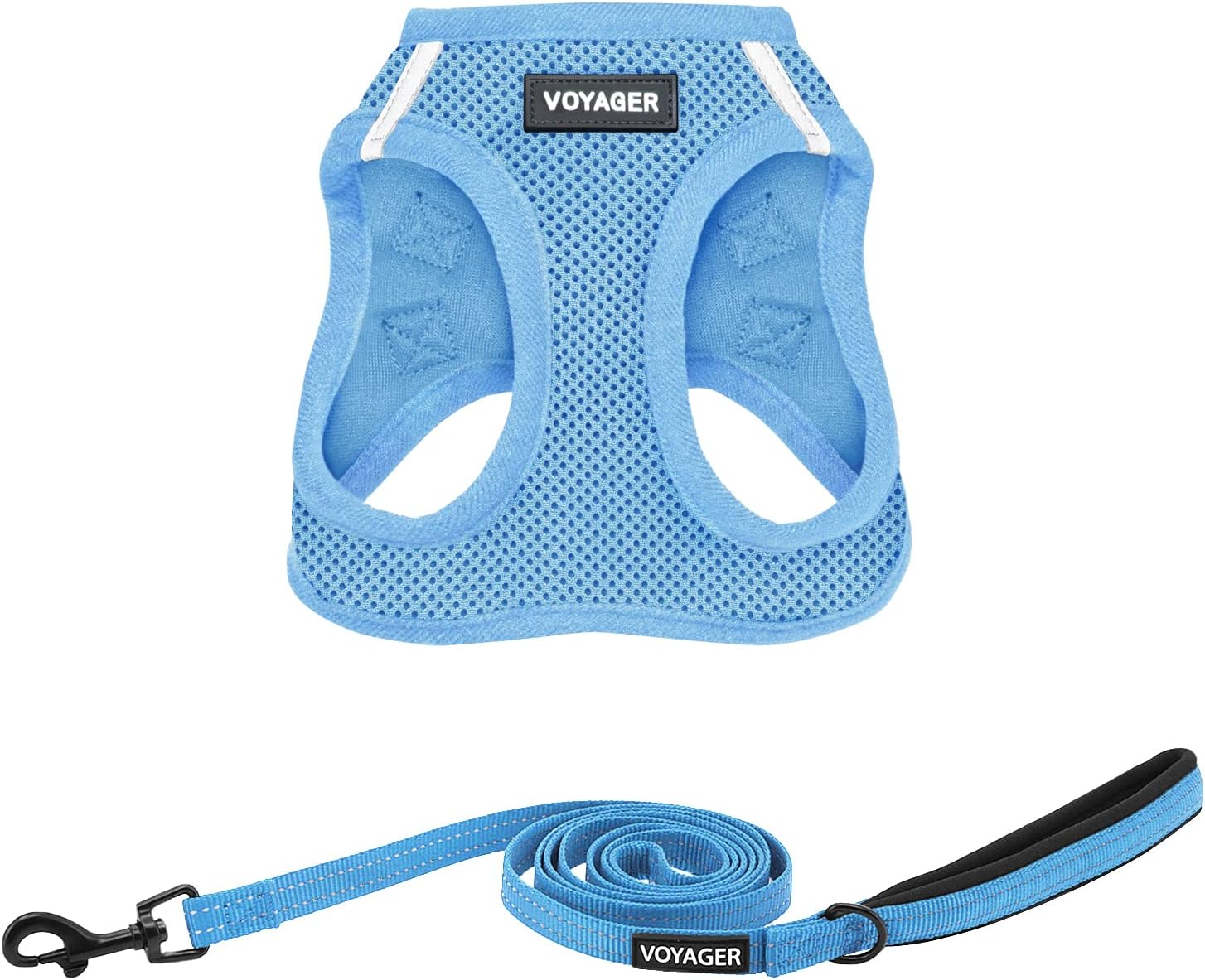 Voyager Step-in Air All Weather Mesh Harness and Reflective Dog 5 ft Leash Combo with Neoprene Handle, for Small, Medium and Large Breed Puppies by Best Pet Supplies - Set (Baby Blue), L