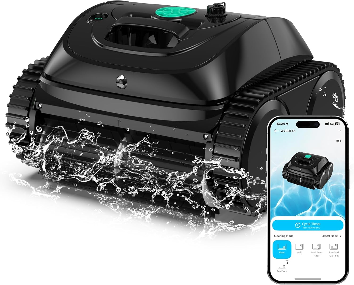 (2025 Upgrade) WYBOT C1 Robotic Pool Vacuum for Inground Pools, Cordless Pool Cleaner, 4-in-1 Wall & Waterline Cleaning Up to 1,614Sq.ft, Smart Navigation, App Support