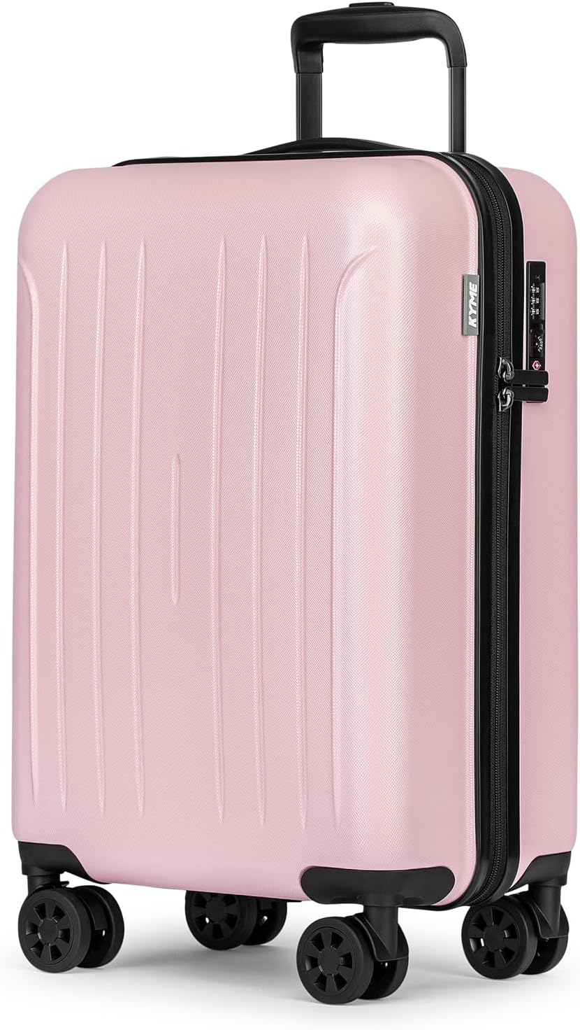 KYME Pink Carry On Luggage 22x14x9 Airline Approved, 20 Inch Hardside Suitcases With Wheels, Hard Shell Suitcase With TSA Lock, Double Spinner Wheels Carry-on (Pink, 20inch Carry-on)