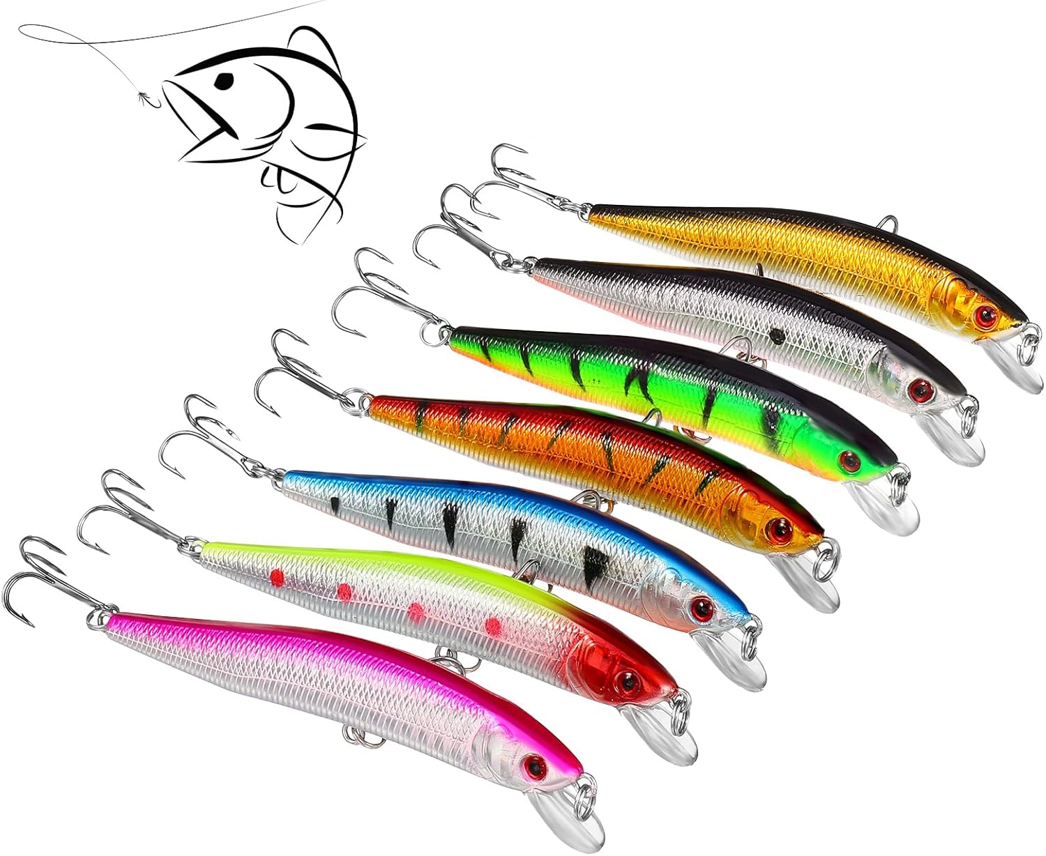 QINREN 7pcs Artificial Swimbait Sea Lures - Hard Bass Trout Bait for Saltwater Freshwater Fishing