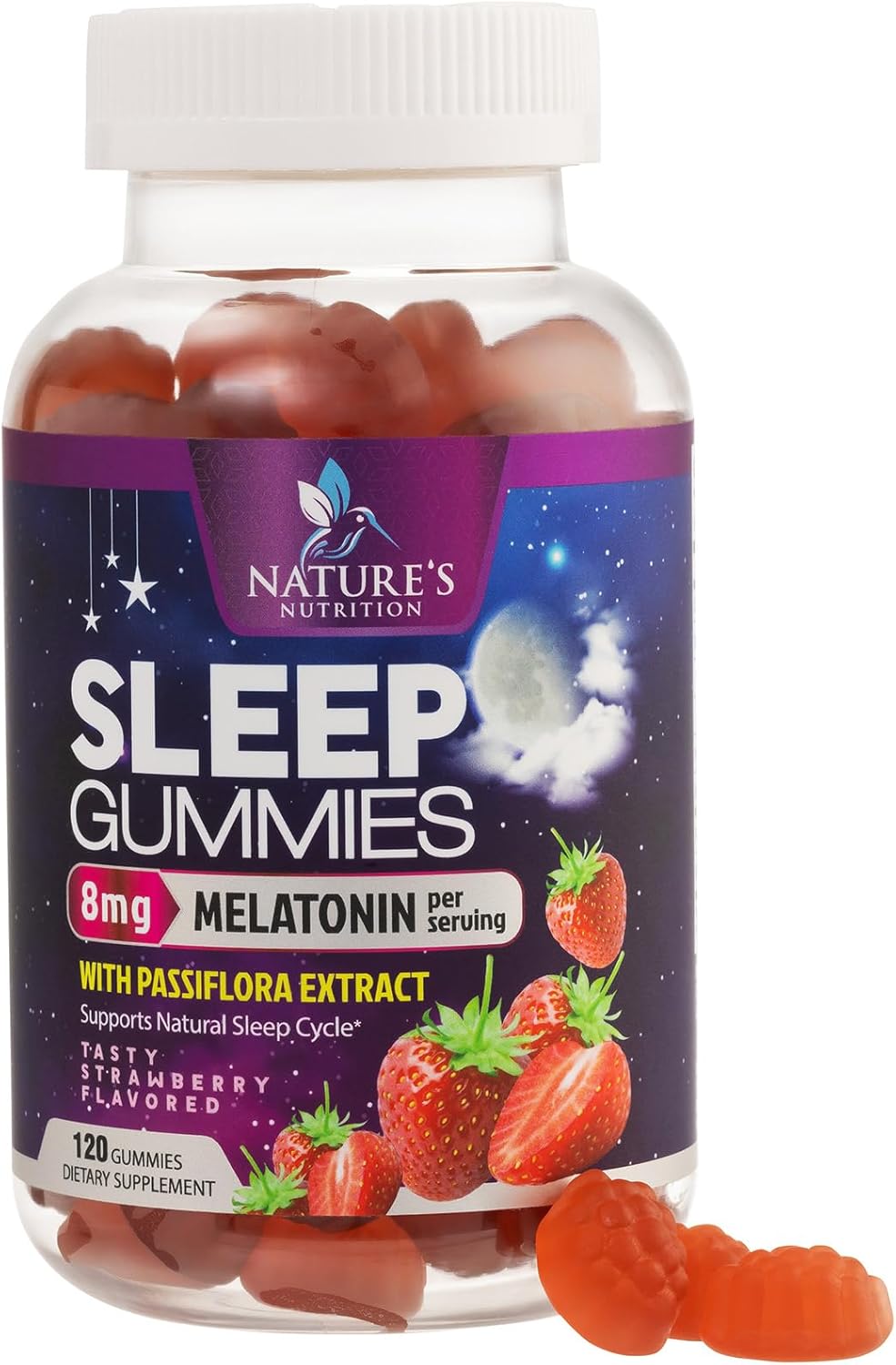 Melatonin Sleep Gummies - 8 mg Melatonin Extra Strength with 20mg Passiflora Sleeping Gummy Supplements, Sleep Gummies for Adults, Occasional Sleeping Support Supplement, Non-Habit Forming - 120 Count