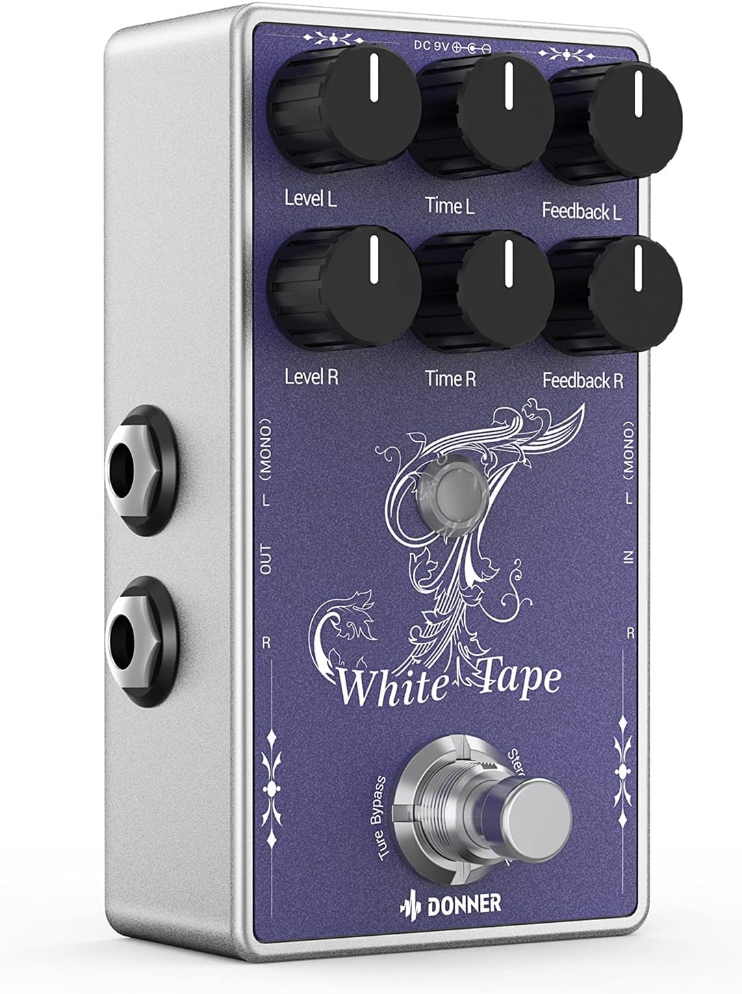 Donner White Tape Stereo Delay Pedal, Analog Delay with Echo Effect, True Bypass, 2 Independent Channels for Electric Guitar, Bass, Synth, Drum Machine