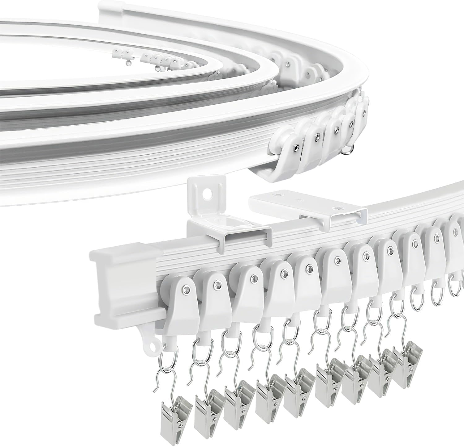 Bendable Ceiling Curtain Track for Bay Window, 5M/16.4FT Flexible Curved Curtain Rail Ceiling Wall Mount Heavy Duty Plastic Curtain Rails Track System for Bed Room Divider