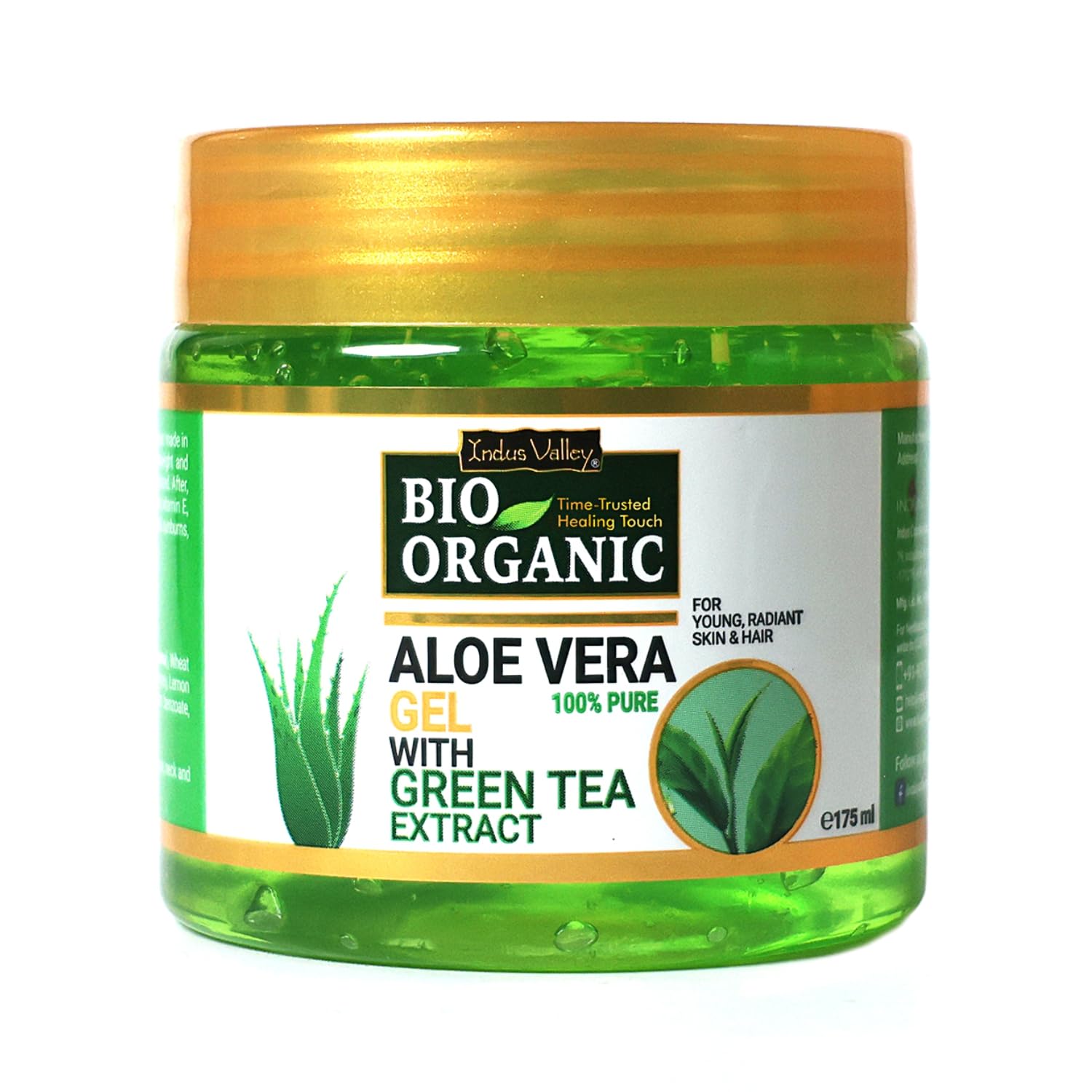 INDUS VALLEY Bio Organic Pure Multipurpose Aloe Vera Gel With Green Tea Extract For Face, Body & Hair, Suitable to All Skin Type - 175ml