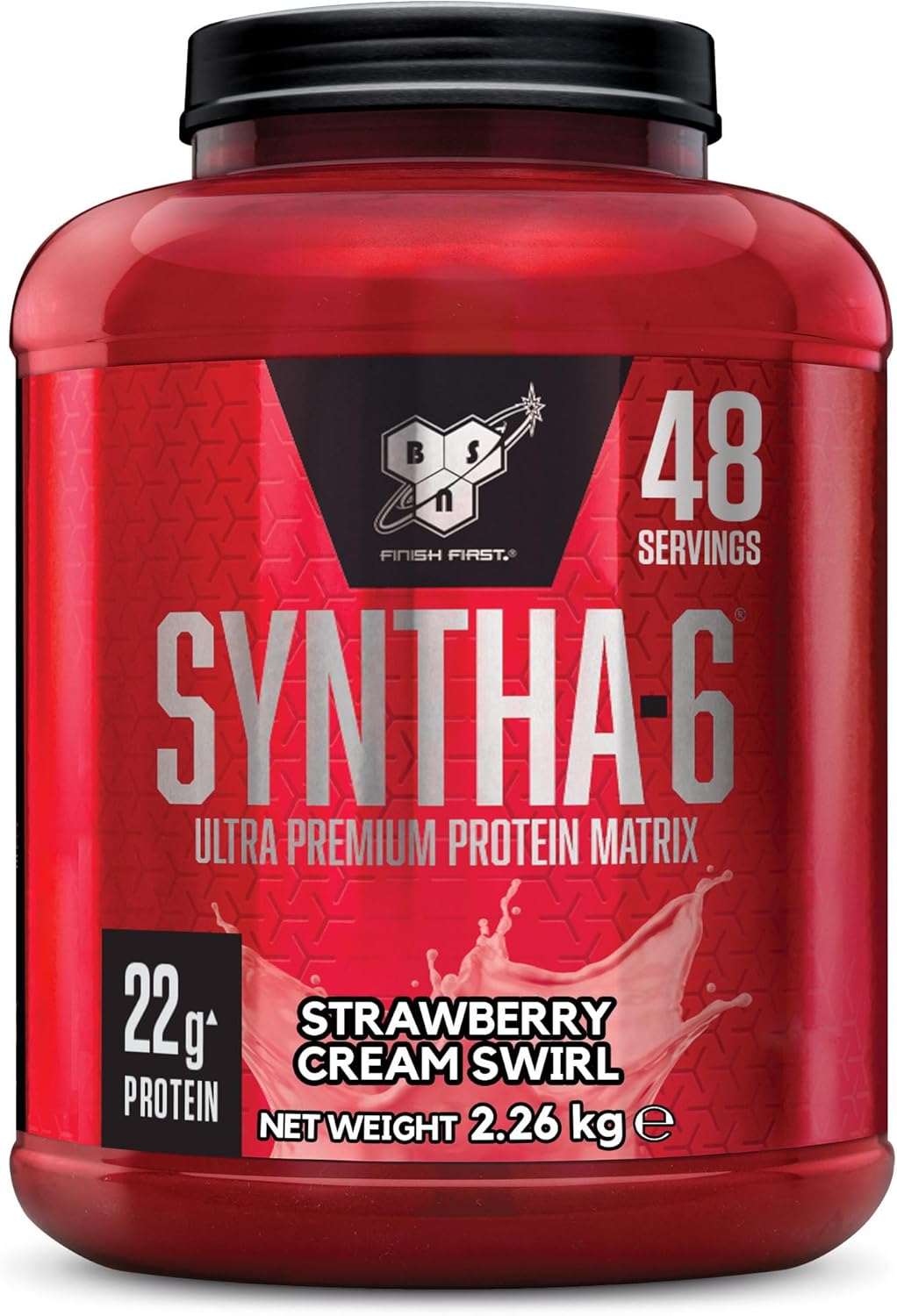 BSN Syntha 6 Ultra-Premium Protein Powder for muscle growth and repair, Low Sugar High Protein, Strawberry Cream Swirl Flavour, 48 Servings, 2.26 kg