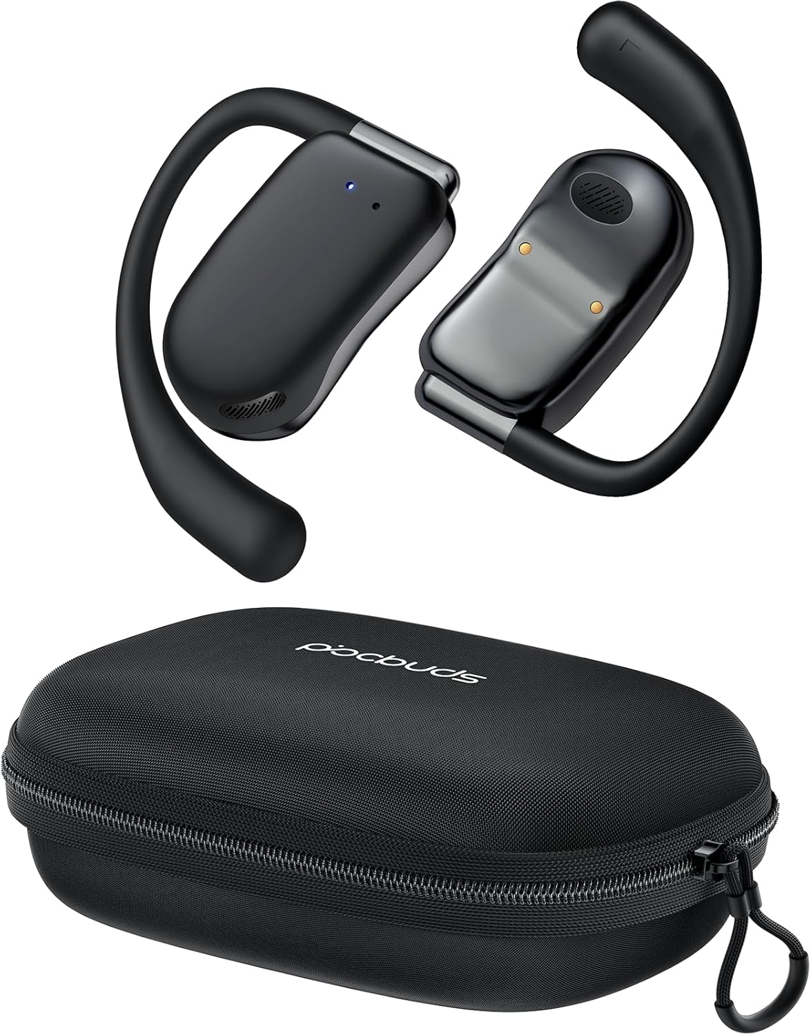 Ear Buds Open Ear Headphones Wireless Earbud 80Hrs Playback Headphones Wireless with Earhook Bluetooth Earbud with Zipper & Lanyard Case Design Over Ear Headphones with 16.2mm Drivers for Sport Black