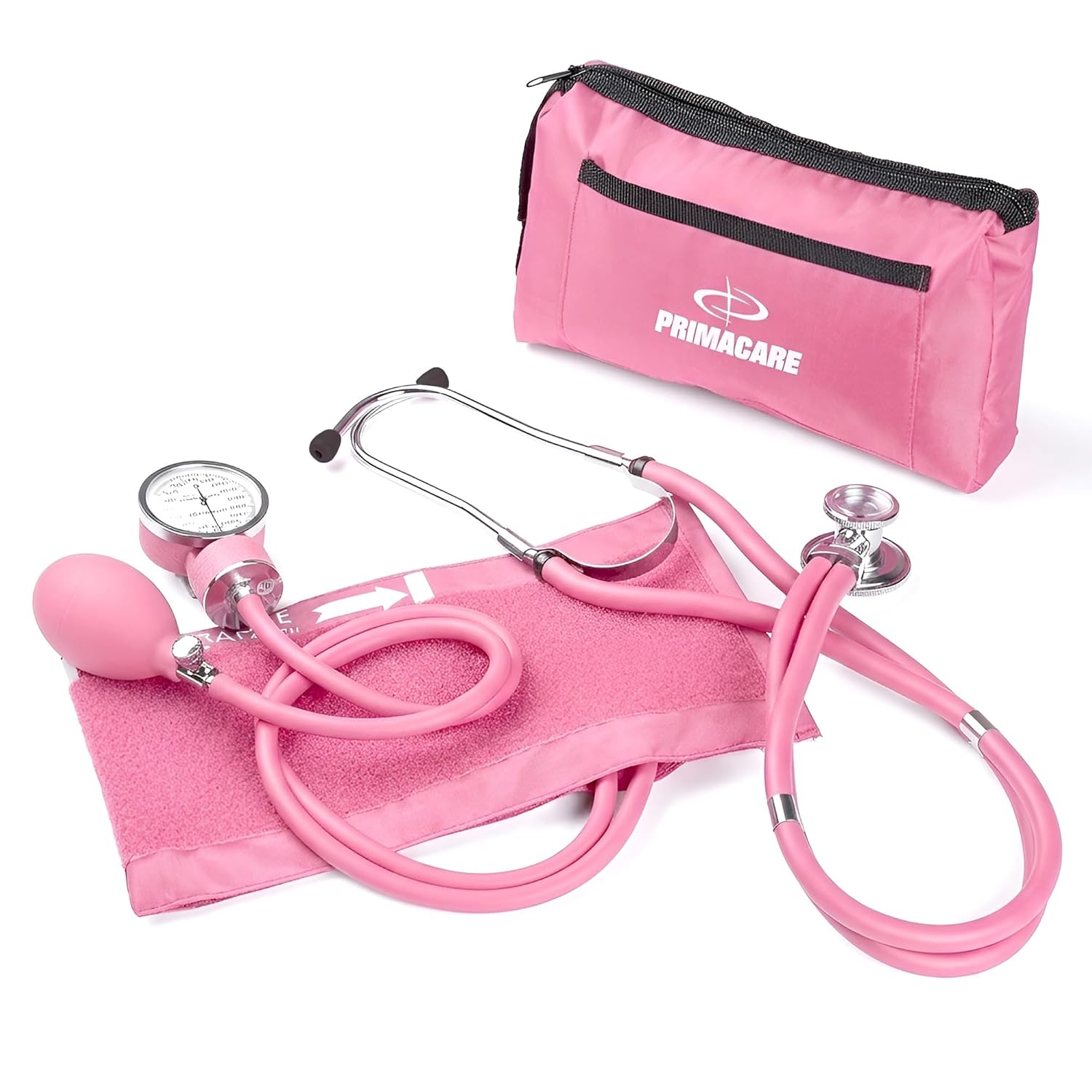 Primacare DS-9181-PK Professional Aneroid Sphygmomanometer and Sprague Rappaport Stethoscope, Manual Blood Pressure Kit with Cuff and Carrying Case, Pink