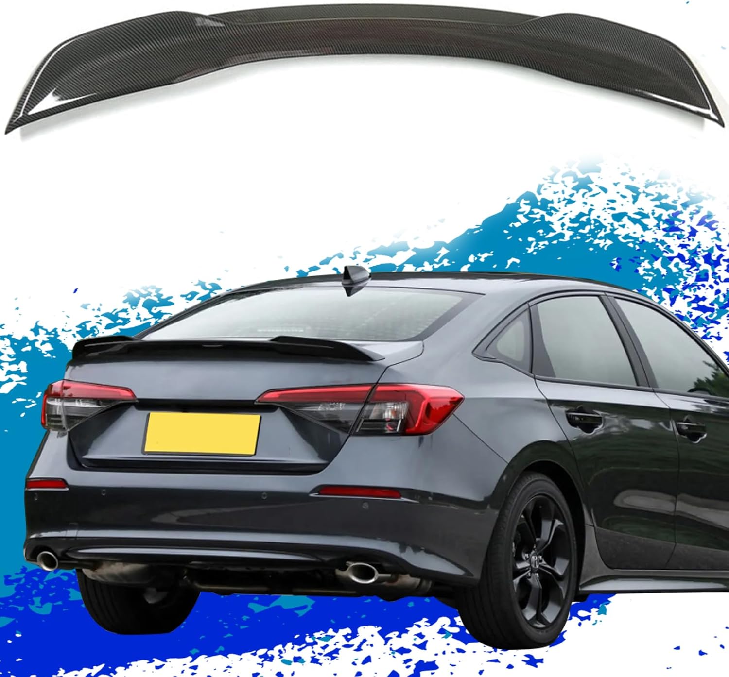 Civic Spoiler Rear Spoiler Compatible with 2022-2023 Civic 11th Gen 4-Door Sedan Highkick Duckbill ABS Rear Trunk Spoiler(Carbon Fiber Style)