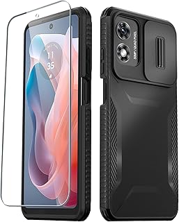 for Motorola Moto G Play 2024 Case with 1 Screen Protector, Built-in Slide Camera Cover, Military Grade Drop Protection, Heavy Duty Rugged Shockproof Protective Phone Cover, Black