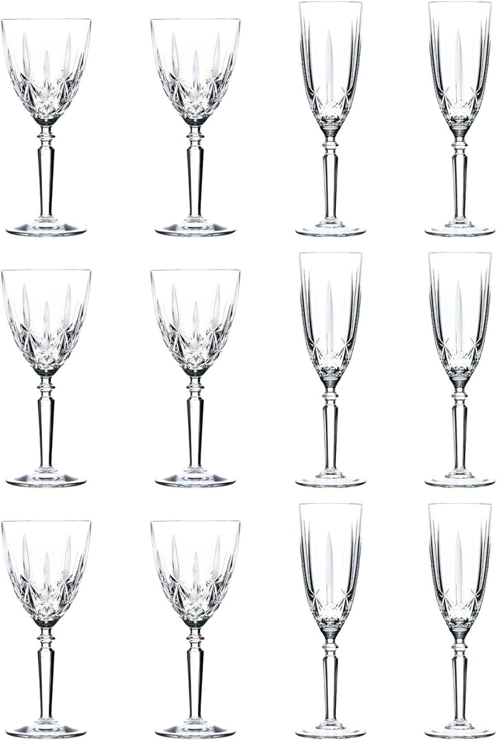 RCR 12 Piece 290ml, 200ml Crystal Glass Wine Champagne Glasses Orchestra Range Red White Wine Glasses and Champagne Flutes - Gift Boxed - Made in Italy Crystal