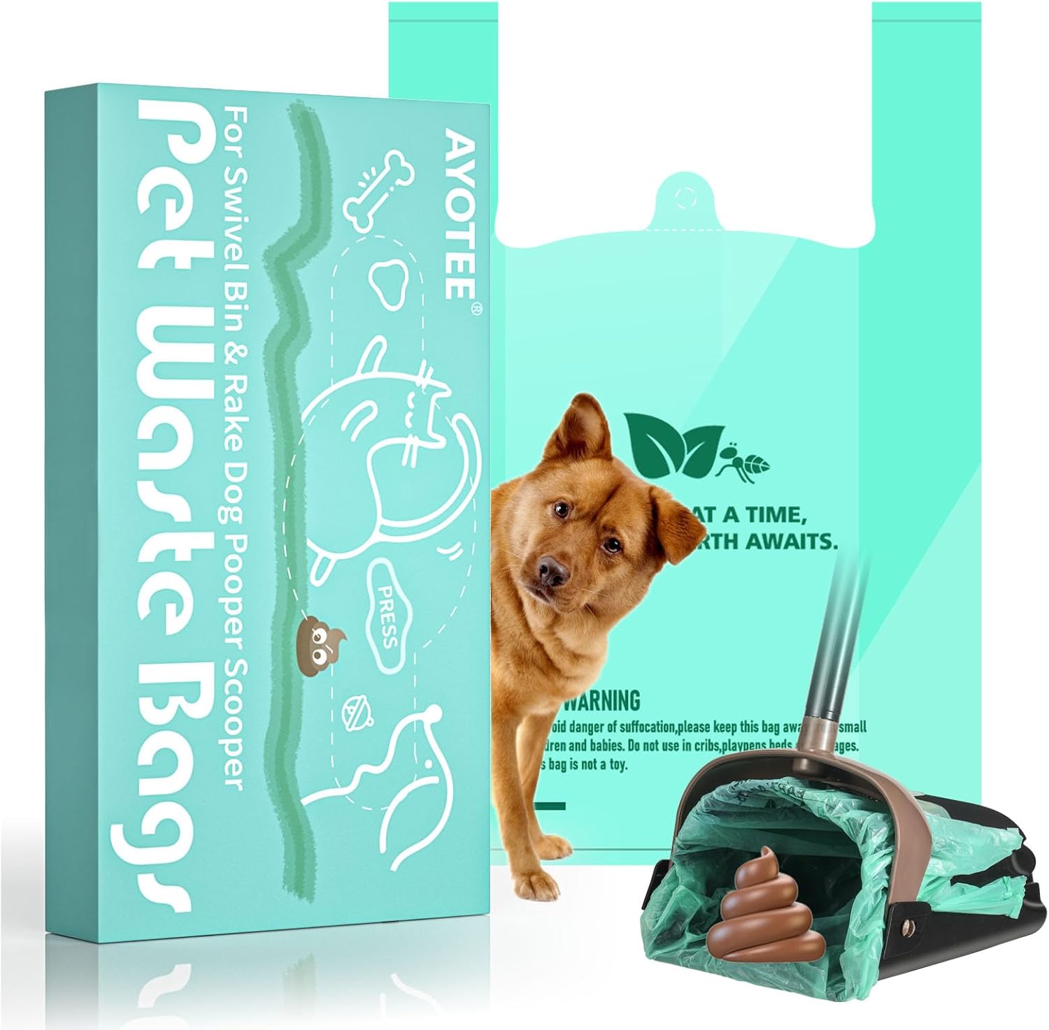 Compostable Dog Poop Bags for Swivel Bin & Rake Dog Pooper Scooper, AYOTEE Heavy Duty Poop Bags for Dogs Biodegradable,Tear-Free Large Dog Bags for Poop 50 Packs, Dog Waste Bags with Handles, Green