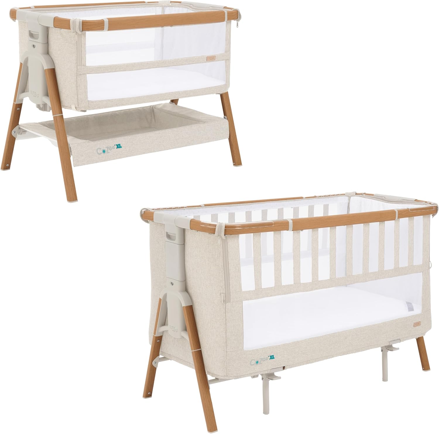 Tutti Bambini CoZee XL Travel Cot & Bedside Crib - Walnut & Ecru