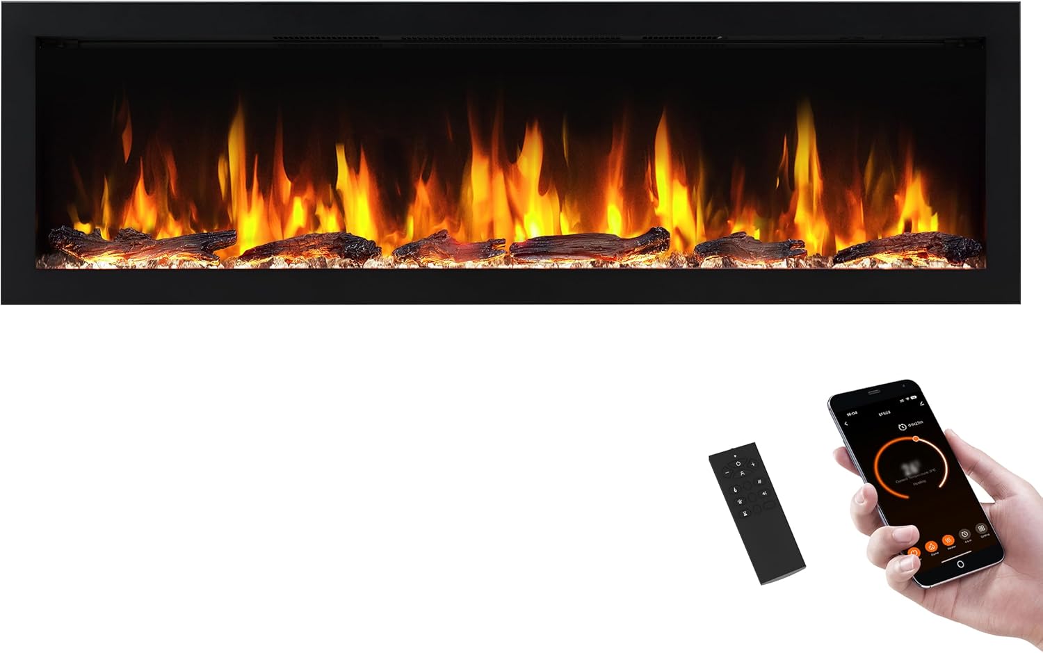 PuraFlame Bernice 60 Inch Smart Linear Electric Fireplace - Clean Hidden Vent Design, Flame with 9 Colors, Recessed in-Wall or Wall-Mount or Free Standing, Compatible with Alexa and Google Assistant