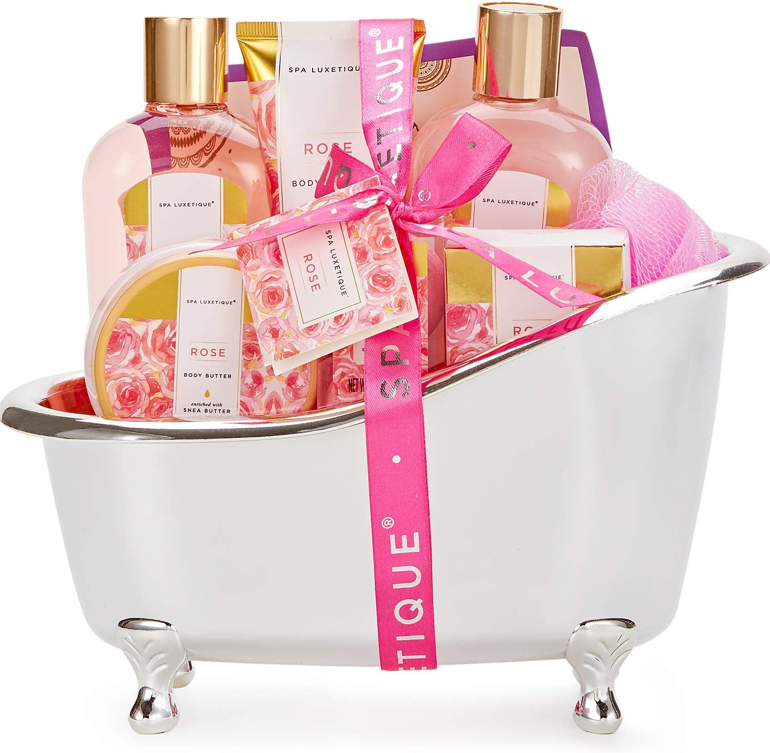 Spa Luxetique Spa Gift Set, Pamper Gifts for Women, 8pcs Rose Bath Gift Set with Body Lotion, Body Butter, Bath Bombs, Bath Gift Sets for Women, Personalised Gifts, Birthday Gifts for Women