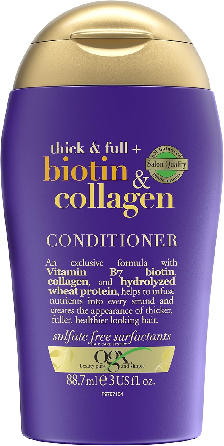 OGX Thick & Full with Biotin & Collagen Conditioner, with Vitamin B7 Biotin, Collagen and Hydrolyzed Wheat Protein, for Thicker, Fuller & Healthier-Looking Hair, Sulfate Free, 88.7ml