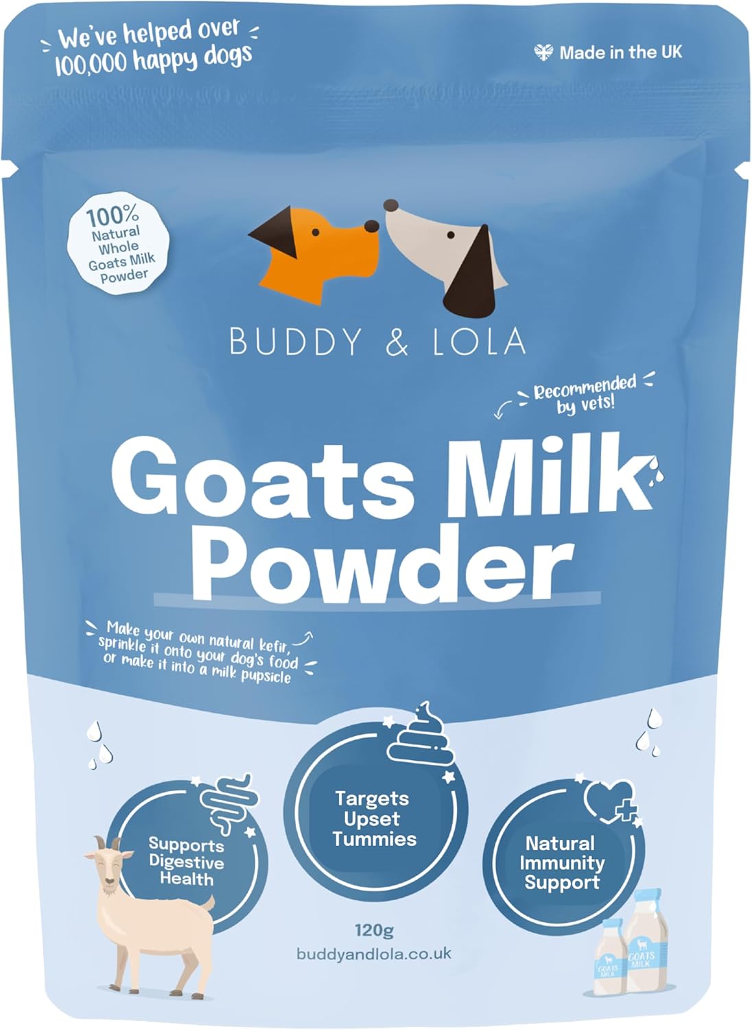 Buddy & Lola Goats Milk Powder for Dogs & Cats | Digestive Dog Health | Low Lactose Formula for Dog & Puppy | Perfect for Hydration | Suitable for Puppies & Dogs of all ages | Nutrient Rich