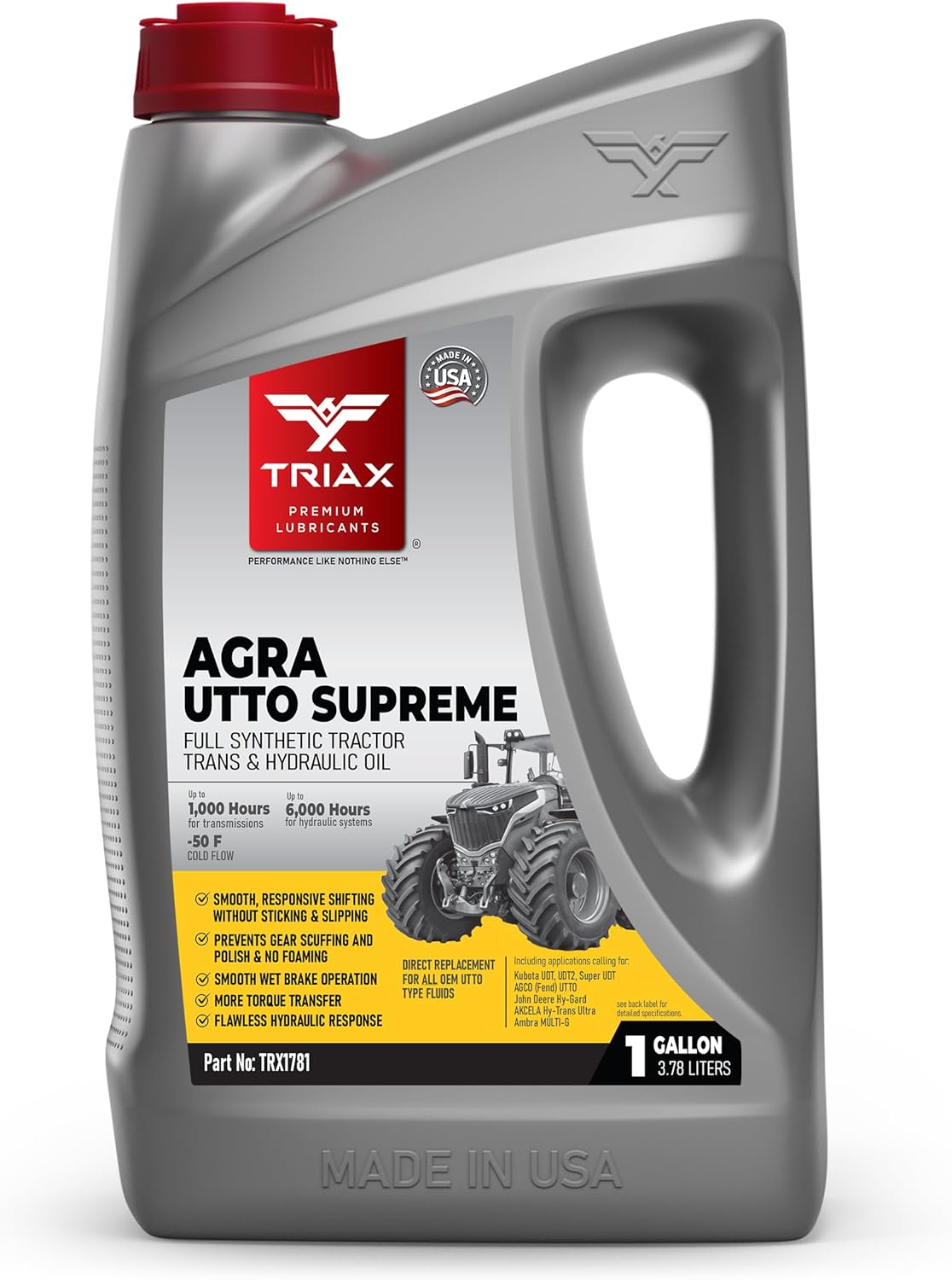 TRIAX Agra UTTO Supreme - Full Synthetic (GL-4) Tractor Hydraulic, Transmission, Differential Fluid - All OEM Compatible with John Deere, Kubota, Massey Ferguson, CAT, and More (1 Gallon)