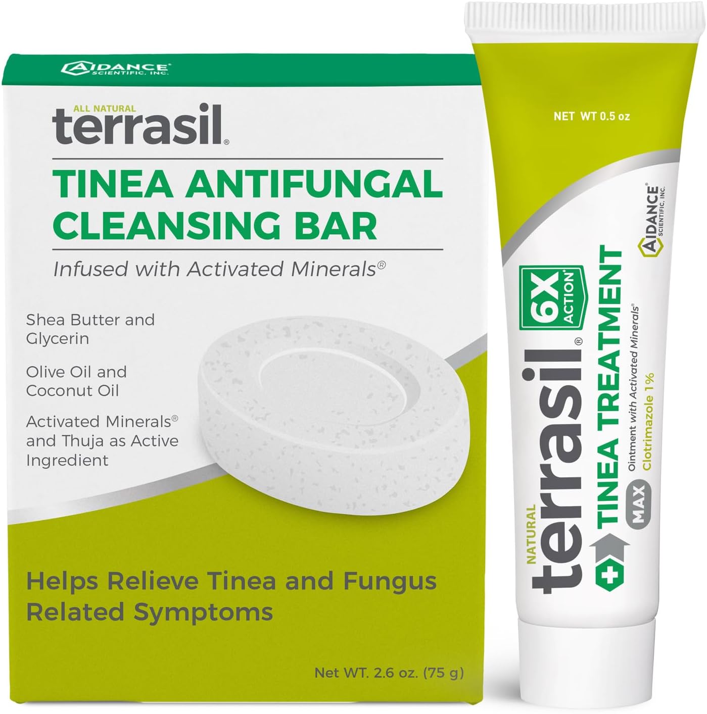 terrasil Tinea Versicolor Treatment Cream + Tinea Soap 2-Product Kit Made in The USA, Clinically Proven 1% Clotrimazole. Antifungal Treats Most Ringworm & Fungal Infections. (.5oz Tube + 75g soap)