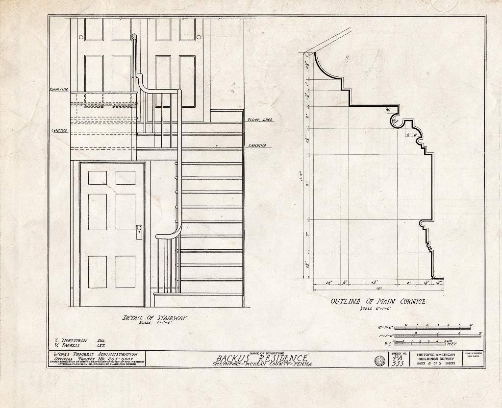 Historic Pictoric : Blueprint HABS PA,42-SMETH,1- (Sheet 6 of 6) - Backus House, Smethport, McKean County, PA 24in x 18in