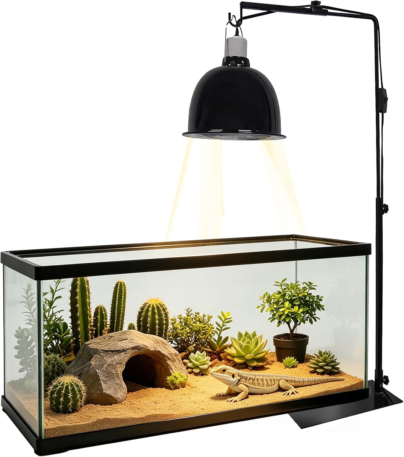 Reptile Heat Lamp Holder Stand – Adjustable 12-25 Inch Metal Stand for Small Reptile Dome Lamp – Light Fixture Hanger for Snake, Lizard, Chick, Turtle, Spider Terrarium & Aquarium