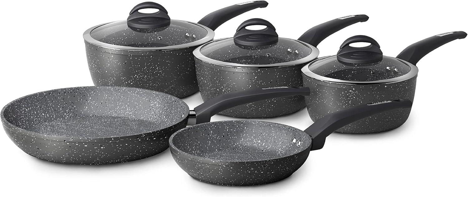 Tower Cerastone T81276 Forged 5 Piece Pan Set with Non-Stick Coating and Soft Touch Handles, 18/20/22 cm Saucepans and 20/28 cm Frying Pans, Graphite