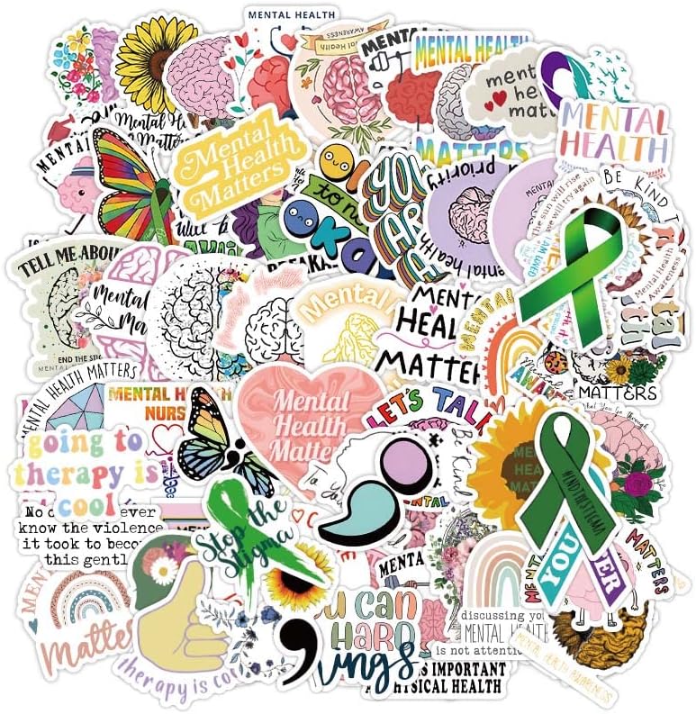 100pcs Mental Health Stickers Decals, Mental Health Awareness Stickers for Water Bottle Laptop, Mental Health Gifts for Adult Women Men Teen Kids, Therapist Gift Mental Health Items Bulk Vinyl Sticker