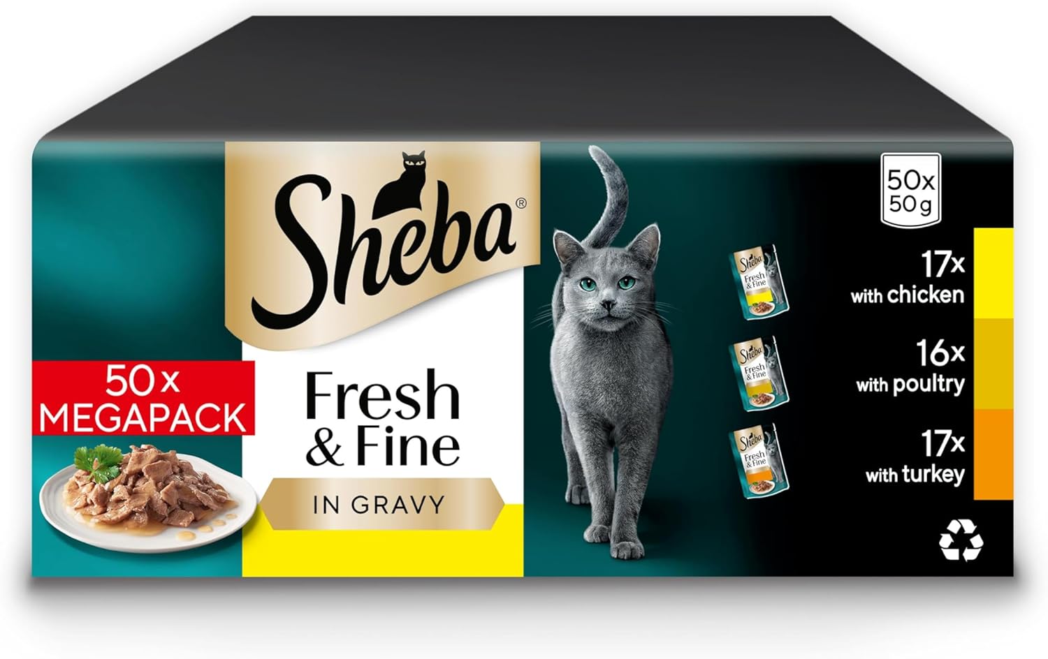 Sheba Cat Wet Food - Fresh and Fine - Cat Pouches Poultry in Gravy - 50 x 50 g Pack