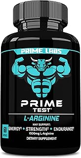 Prime Labs L Arginine Nitric Oxide - with L-Arginine 1500mg - Supports Blood Flow, Energy, Strength, Endurance - 60 Capsules