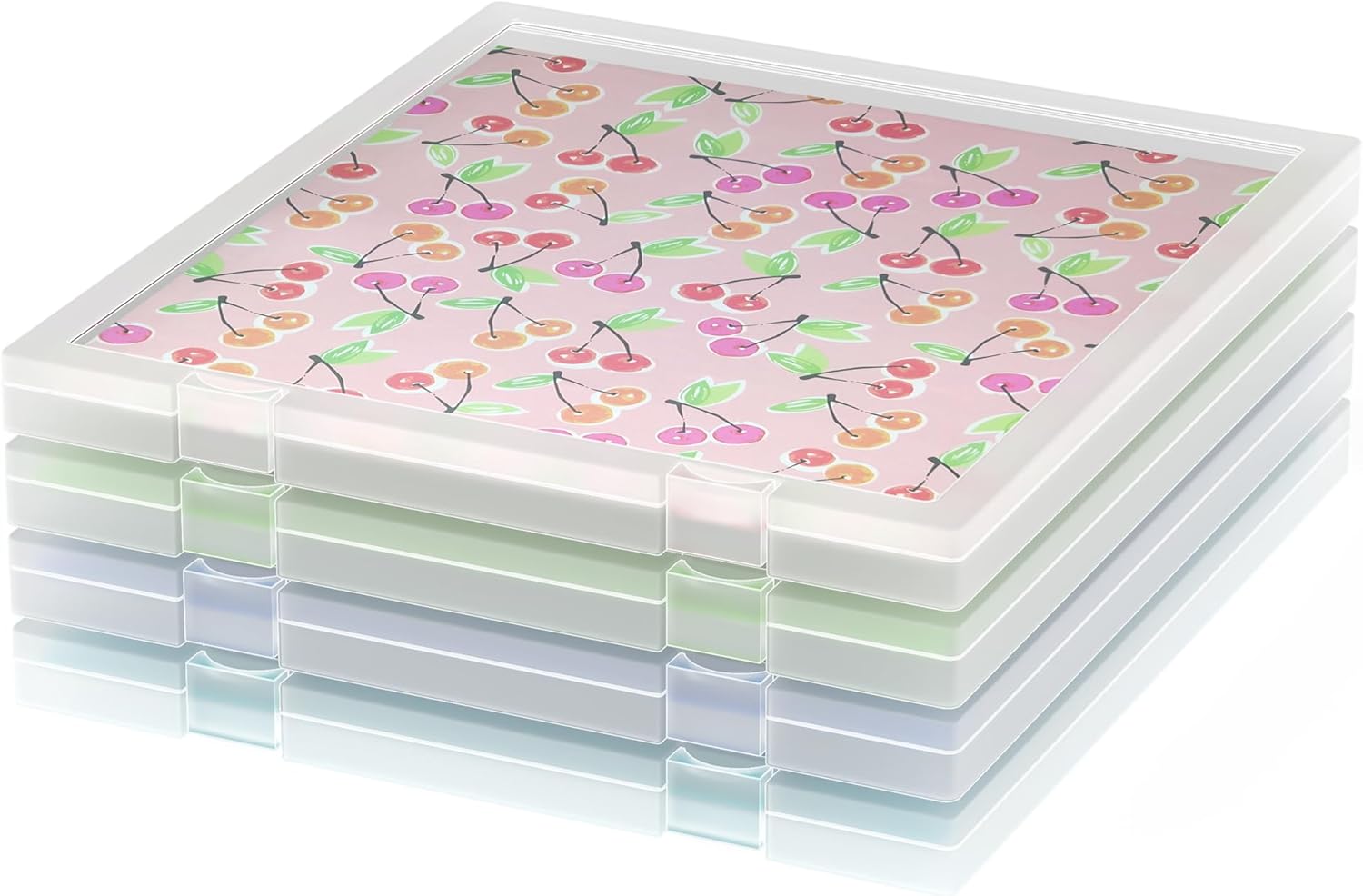 Scrapbook Paper Storage, 4 Pack Stackable Plastic File Storage Box Set, 12"x12"x1.1" Craft Organizer Storage, U-Shaped Locking Mechanism, Ideal for Office, Home, and School Document Organizer