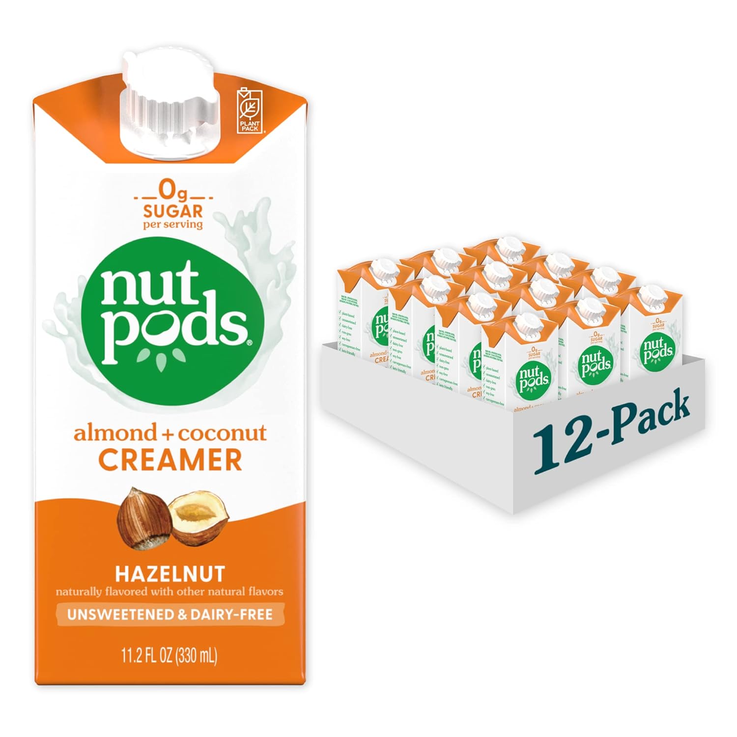 nutpods Hazelnut Creamer - Unsweetened Non Dairy Creamer Made from Almonds and Coconuts - Keto Creamer, Whole30, Gluten Free, Non-GMO, Vegan, Sugar Free, Kosher (12-Pack)