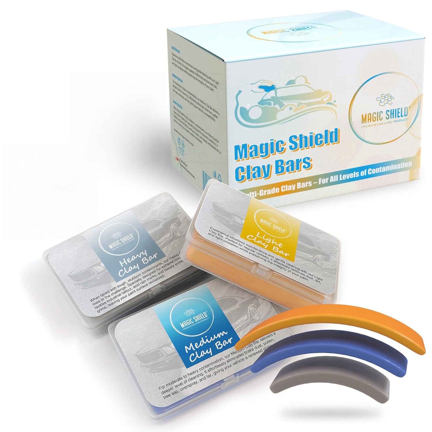 Clay Bar Triple Pack - 100g Each of Light, Medium & Heavy-Duty Clay Bars for Car Detailing - Deep Cleaning & Shine Restoration with Magic Clay Bars for Professional Auto Detailing