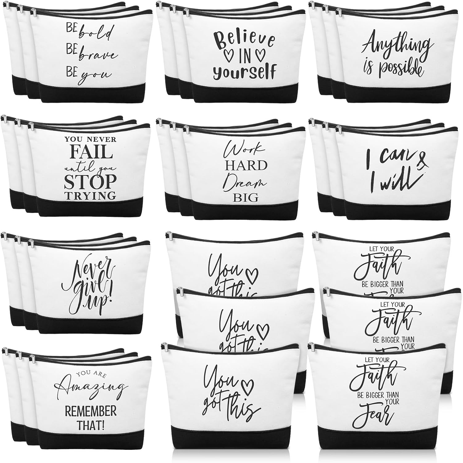 Sanwuta 30pcs Halloween Employee Inspirational Gifts for Women Make up Bags Bulk Christmas Gifts Cosmetic Bags Appreciation Black White Cosmetic Pouch with Zipper Thanksgiving Team Gift (Classic)
