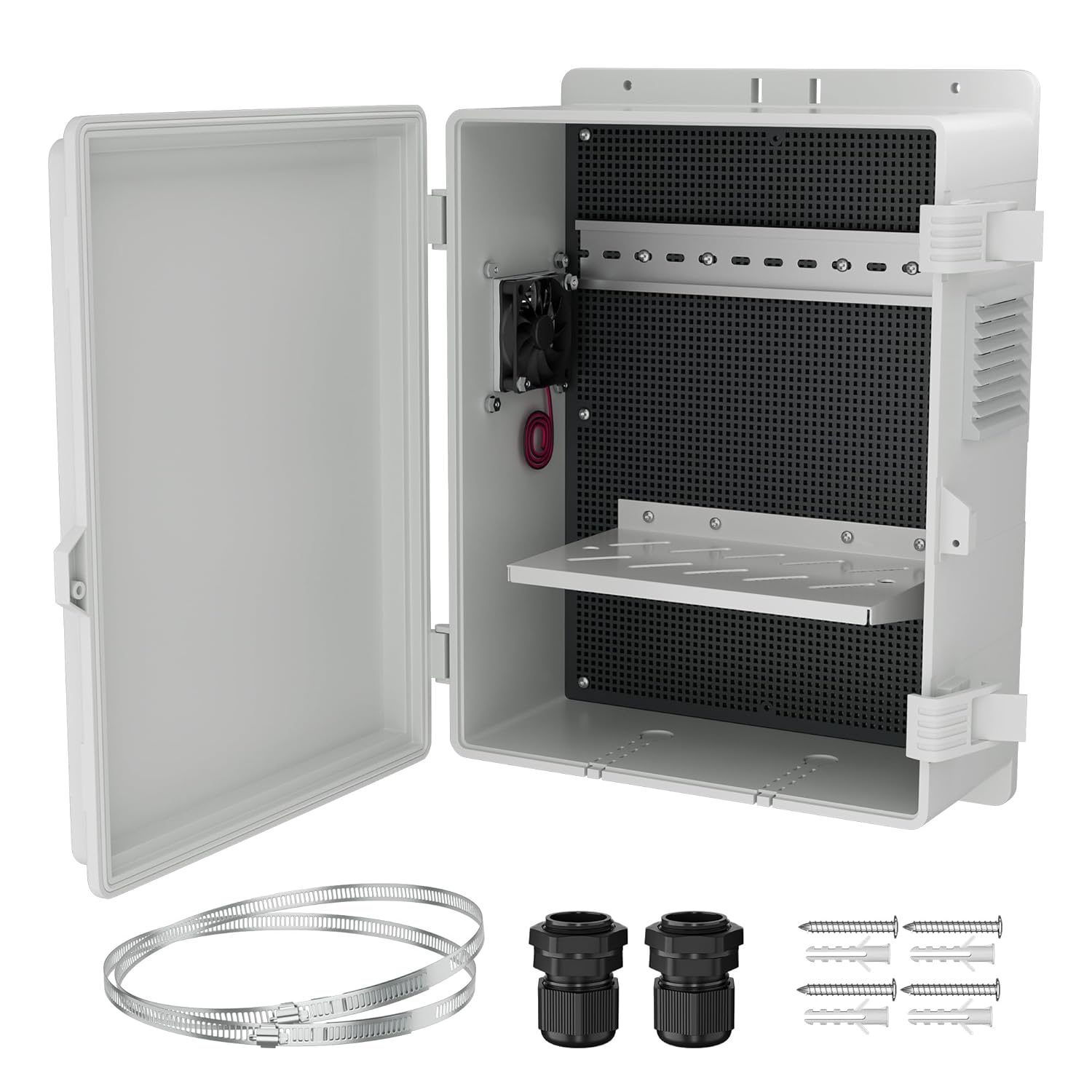 Joinfworld White Outdoor Electrical Box Waterproof Nema Enclosure 16x11x6 Plastic WiFi Box with Fan Vented Dust Screen