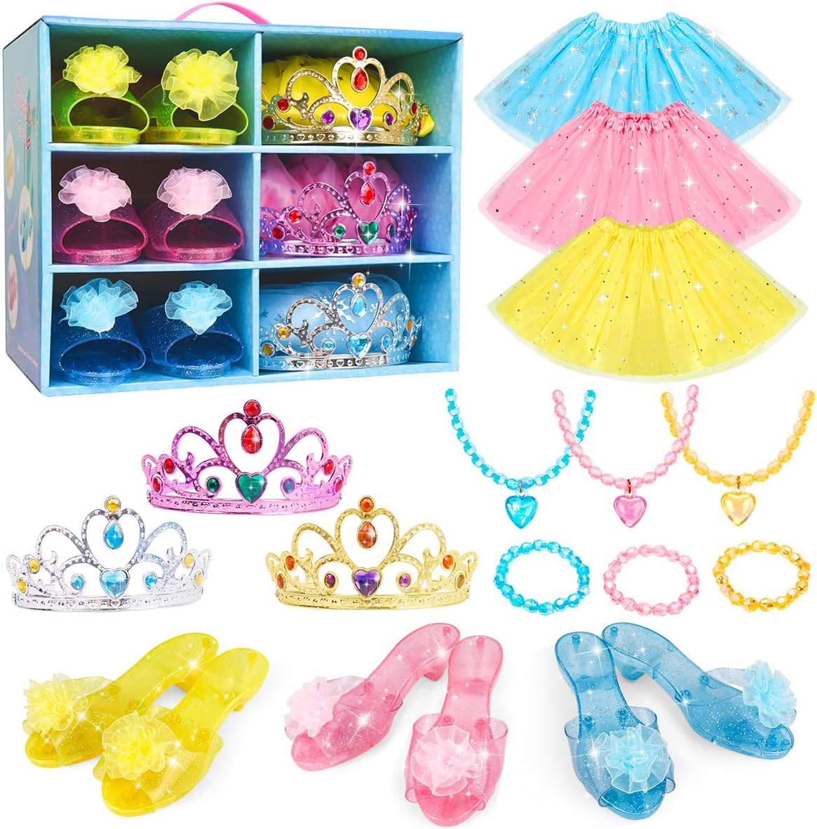 Meland Princess Dress Up for Girls - Dress Up Clothes for Girls with Princess Shoes, Princess Toys for Girls 3,4,5,6 Year Old