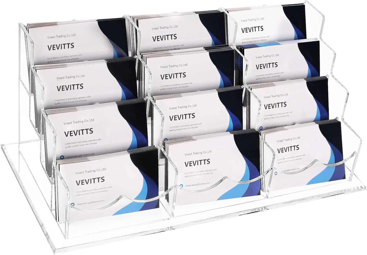 Business Acrylic Card Holder Display for Desk, 12 Slots 4 Tiers Multiple-Clear Acrylic Business Card Stand Set, Holds Approximately 600 Cards