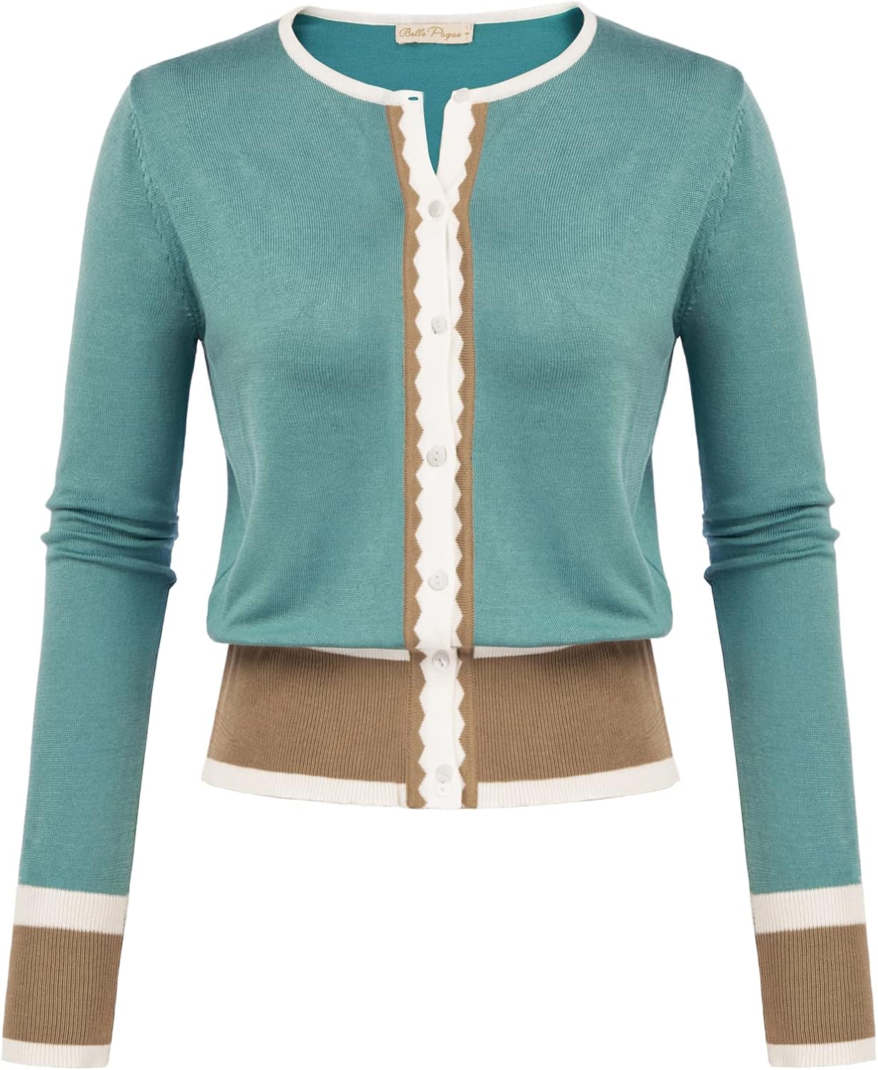 Women's Cardigan Sweater Color Block Long Sleeve Crew Neck Knit Cardigan Trendy Cropped Cardigan Shrug