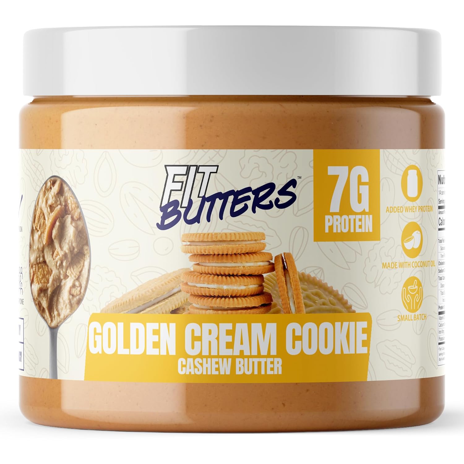 Fit Butters Golden Cream Cookie Cashew Butter Spread, Added Protein and Coconut Oil, Low Carb, Low Sugar, Complete Protein Dessert Flavored Nut Butter