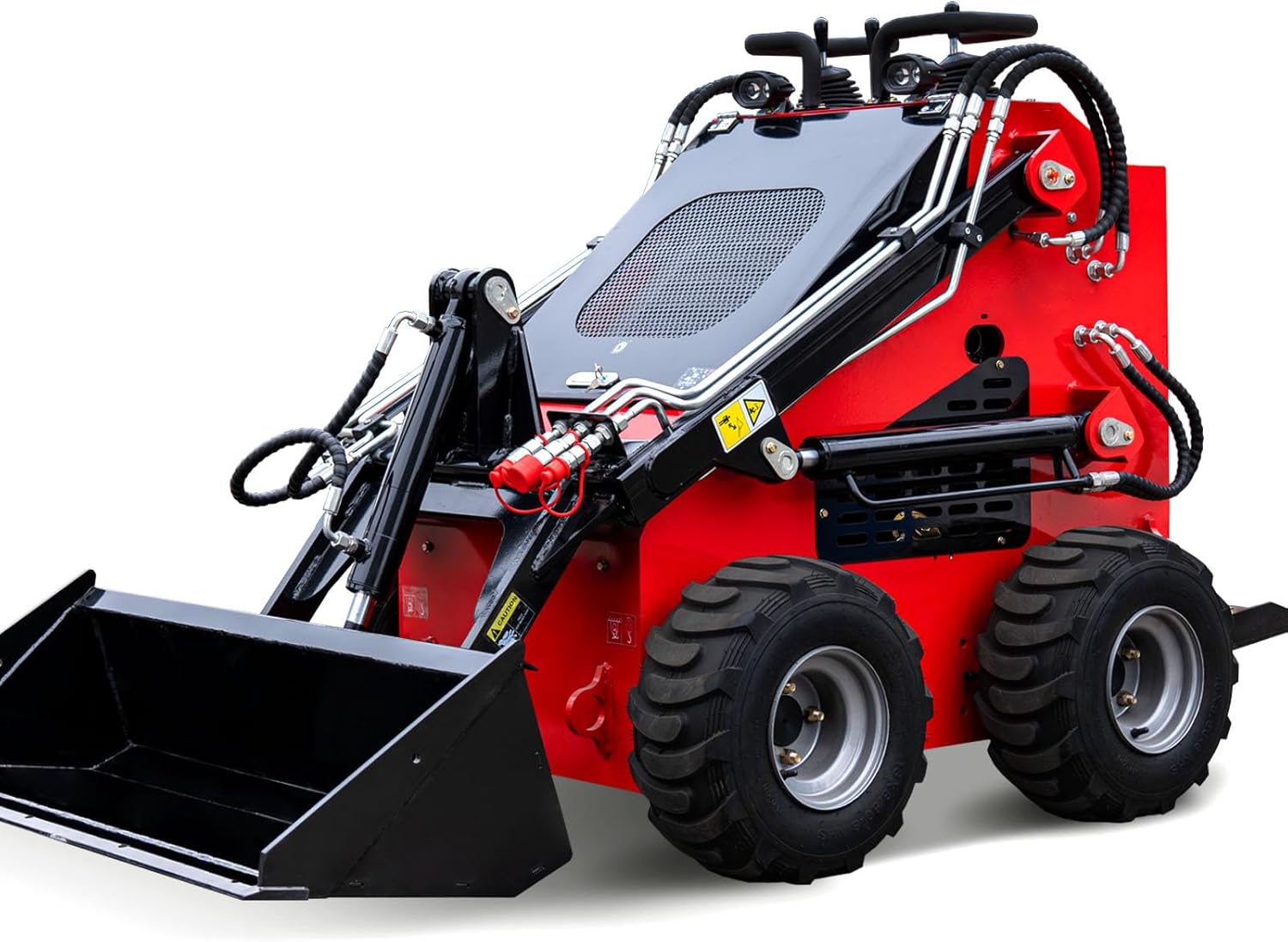 MMS Mini Wheel Skid Steer Loader, 22HP Stand-on Skid Steer Loader with Bucket Digging, with EPA Gasoline Engine, Compact Multifunctional Loader for Warehouses, Engineering, Farms, Gardens and Parks