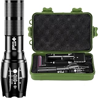PeakPlus Rechargeable Tactical Flashlight LFX1000 (Rechargeable Battery and Charger Included) - High Lumens LED, Super Bright, Zoomable, 5 Modes, Water Resistant - Best Camping, Emergency Flashlights