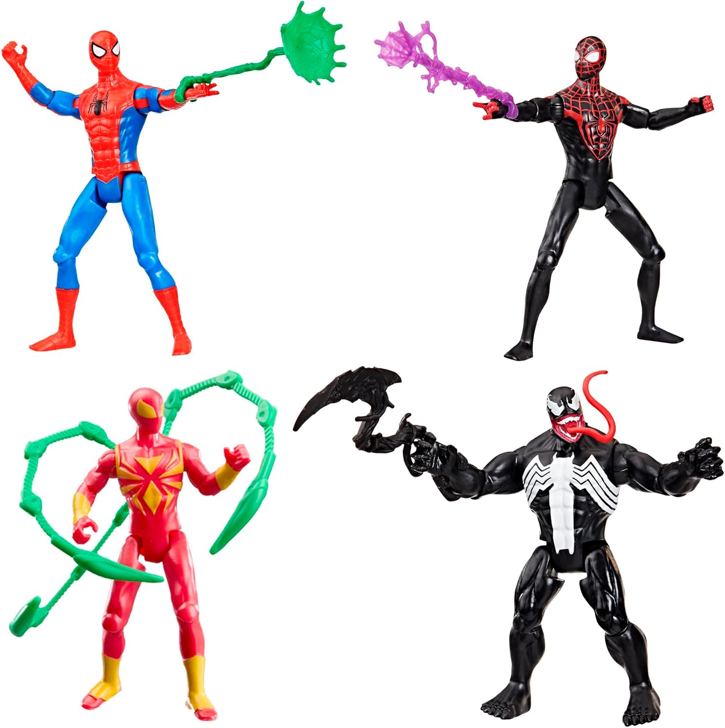 SPIDER-MAN Marvel VenomVersus Epic World of Action, Miles Morales, Iron Spider & Venom, Superhero Toys, Action Figure 4-Pack (Amazon Exclusive)