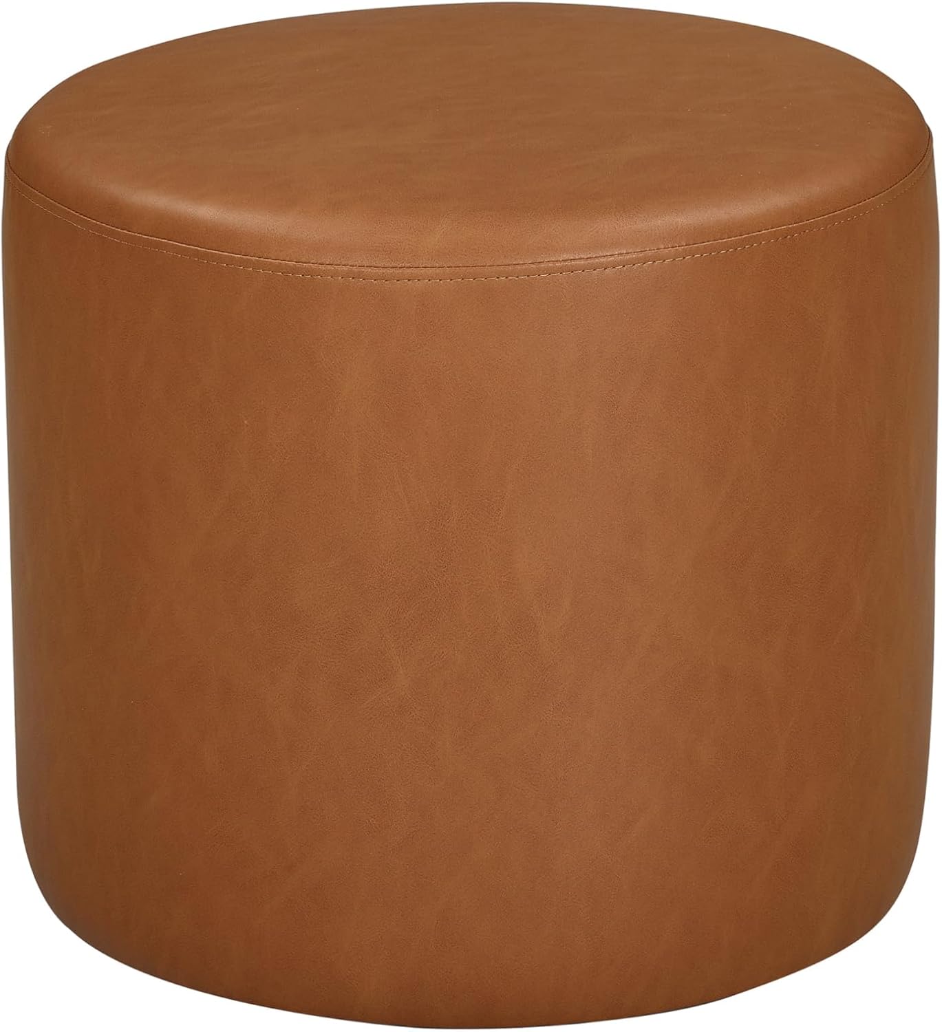 Lifestyle Solutions 19” Wentworth Ottoman Round Faux Leather Bench, Stationary Ottomans, Backless Chair, Footrest for Living Room, Footstool Office, Bedroom, Padded Seat, Caramel Brown
