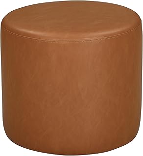 Lifestyle Solutions 19” Wentworth Ottoman Round Faux Leather Bench, Stationary Ottomans, Backless Chair, Footrest for Living Room, Footstool Office, Bedroom, Padded Seat, Caramel Brown
