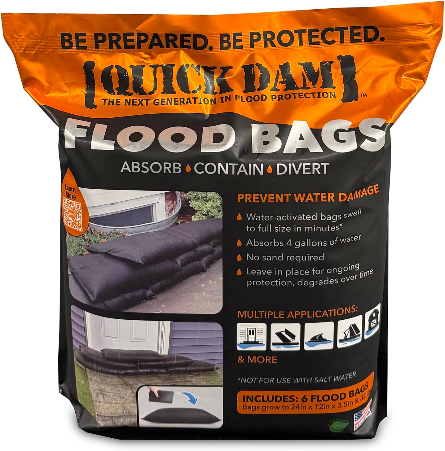Quick Dam - QD1224-6 Water Activated Flood Bags 1ft x 2ft, 6-Pack