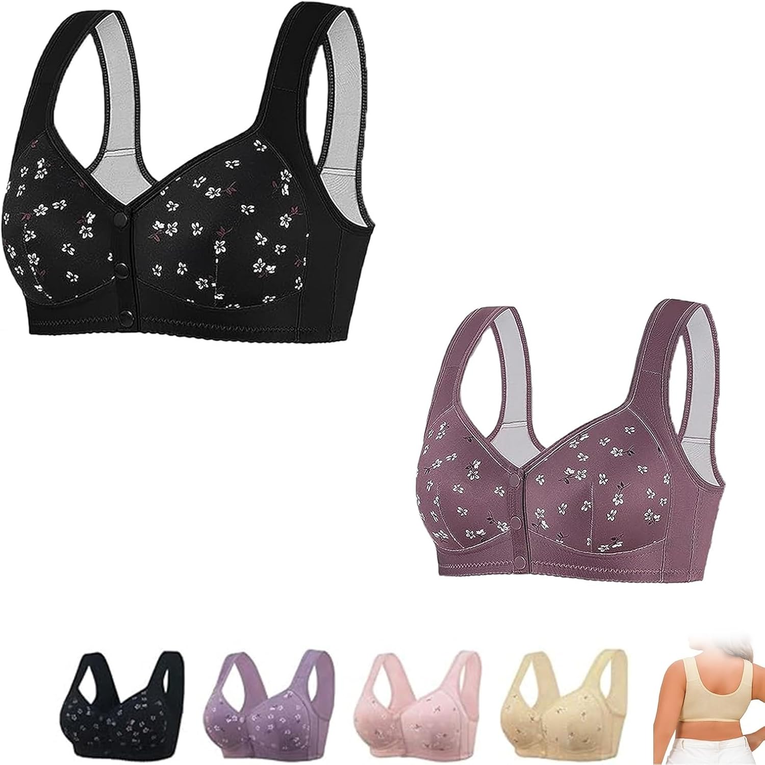 Kirposh Lynsiebloom Daisy Bra,Convenient Front Button Bra,Wireless Ladies Bralettes,Large size comfortable bra