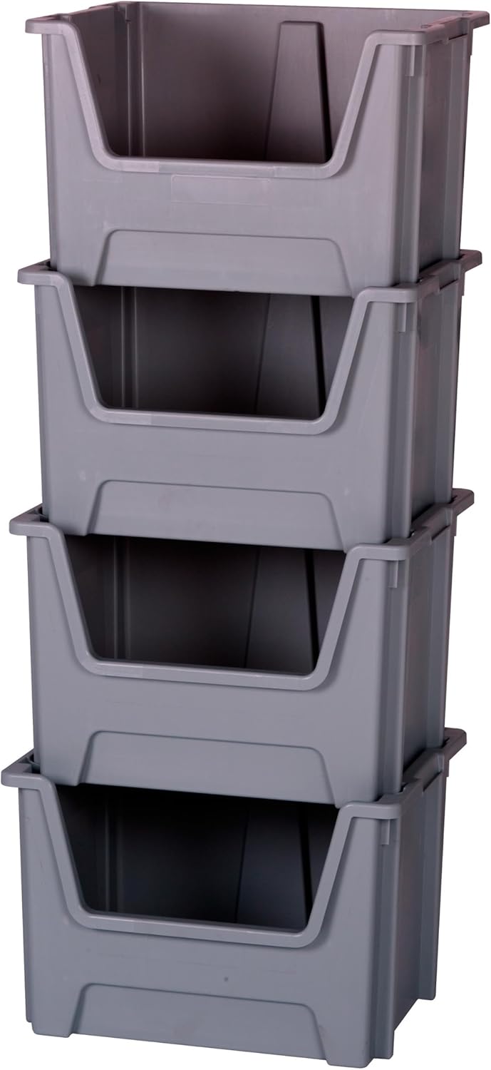 4 x BIG Stacking Plastic Storage Open Fronted Order Picking Waste/Recycle/Laundry Sorting Plastic Bins Boxes