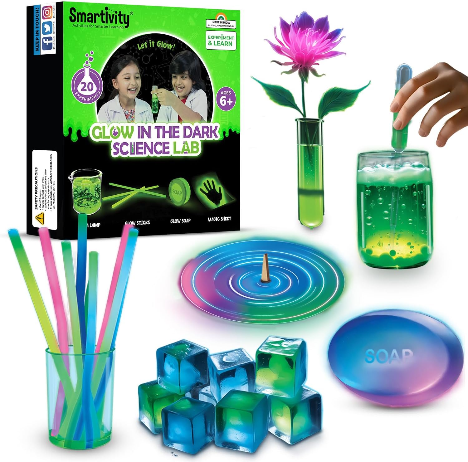 Smartivity Glow Magic Science Kit for Kids Ages 6-8-10-12 Years 20 Amazing Glow in The Dark Science Experiments I Birthday Gifts for Boys & Girls STEM Kit Toy for 6,7,8,9,10,11,12, Years Old
