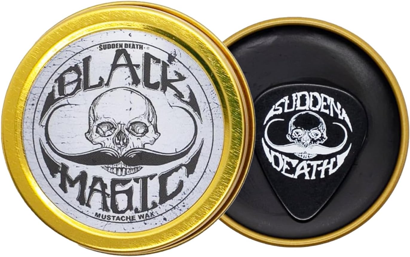 Black Mustache Wax | Black Magic Sudden Death Mustache Wax | Hide Grey Hair In Beard Or Moustache | Strong Hold Mustache Wax | 1 oz or 30ml Tin | No Heat Source Required | Unscented