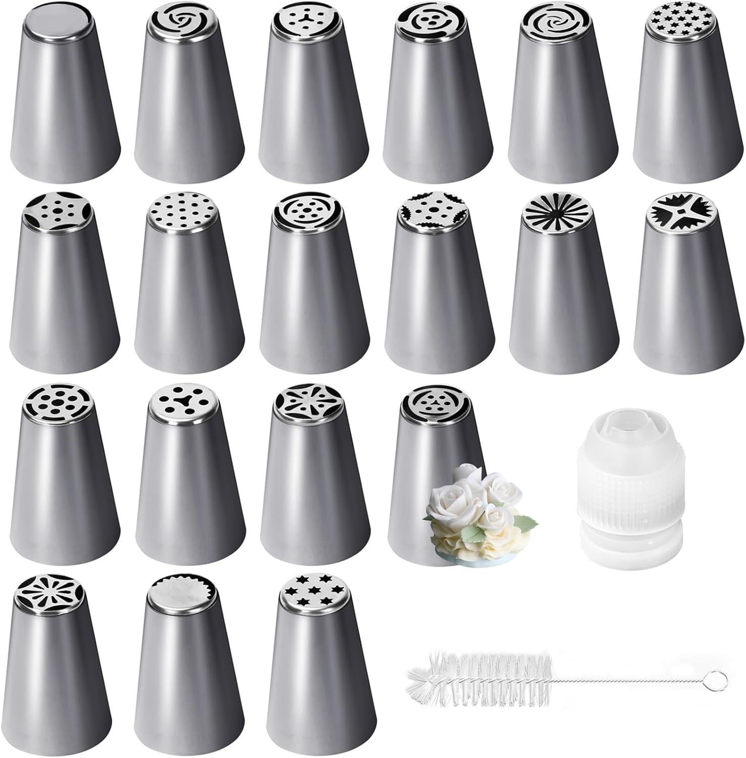 19 Pcs Russian Pastry Piping Nozzles Stainless Steel Pastry Piping Piping Nozzles Russian Cake Flower Professional Pastry Piping Nozzles for Cake Decoration and Cream