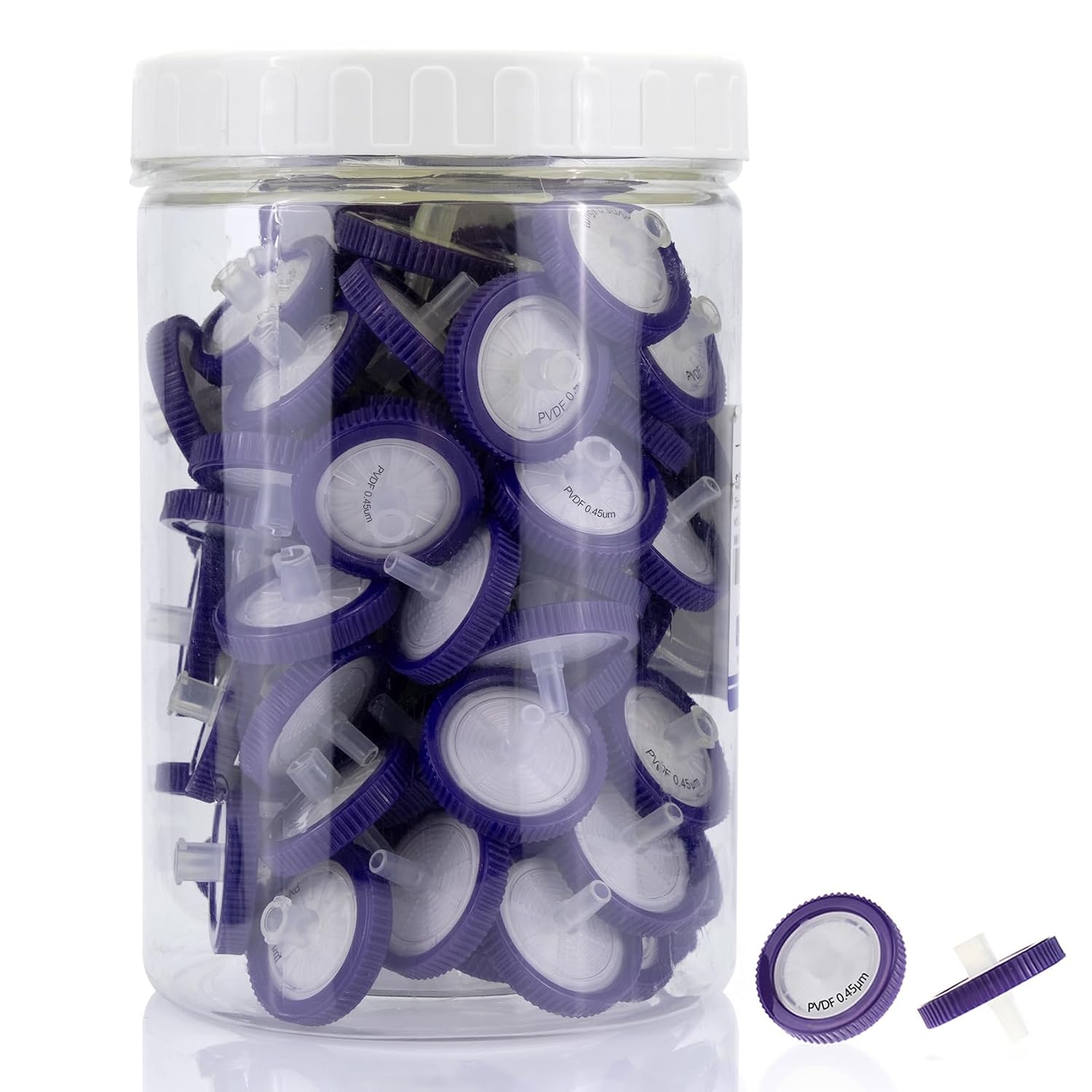 Syringe Filter PVDF Hydrophilic Membrane 25 mm Diameter 0.45 μm Pore Size, HPLC and GC Needle Filter, Lab Filtration for Biomed Scientific