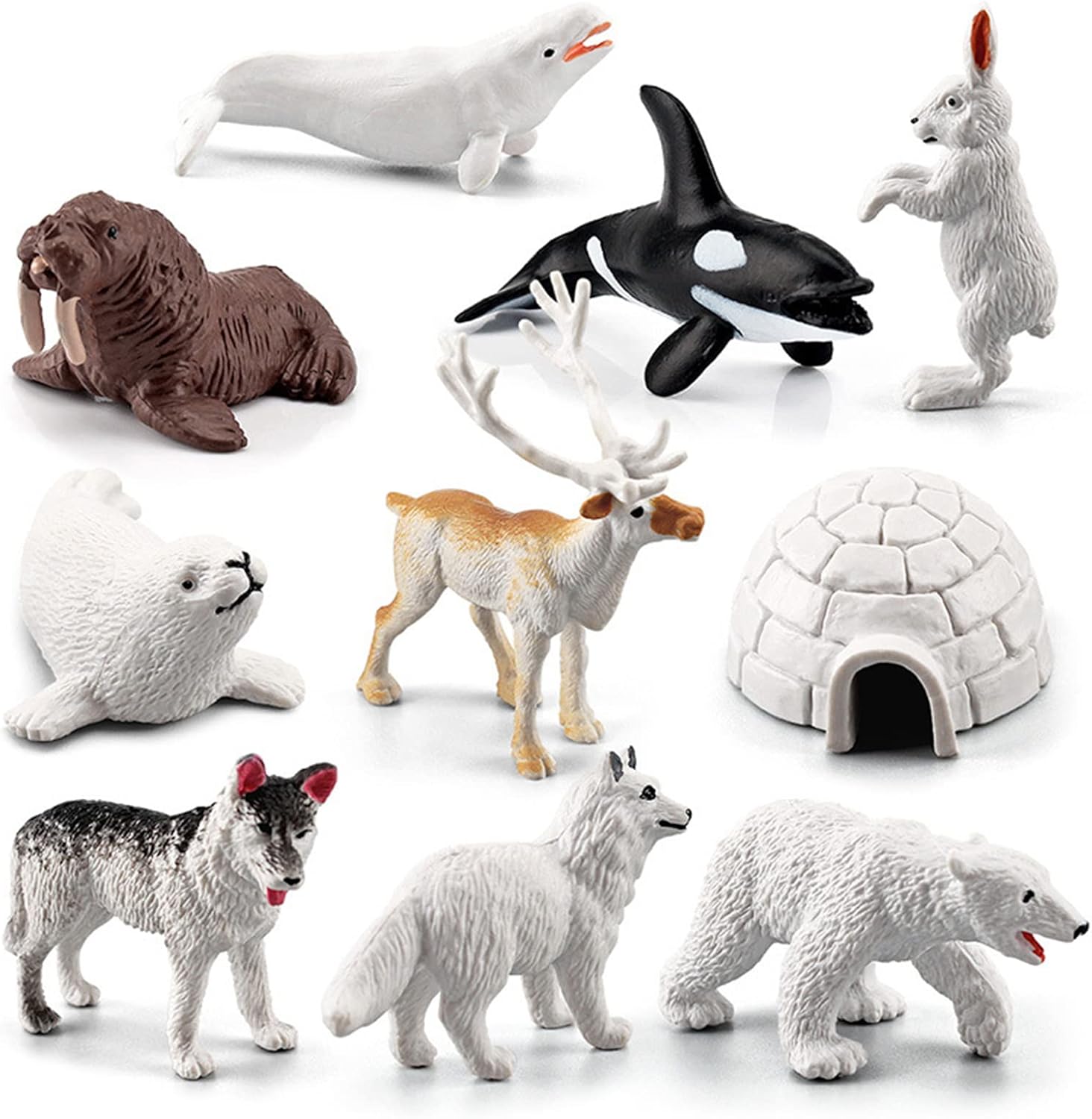 BEHAHAI 10pcs Polar Animals Figurines, Arctic Animal Toy Figurines Set Realistic Polar Animal Models Arctic Circle Ocean Sea Playset for Kids 